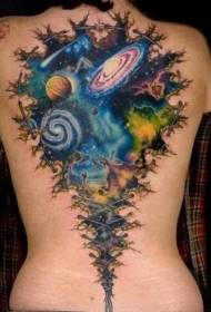 späť krásne maľované hviezdnej oblohy a planéty tetovanie vzor