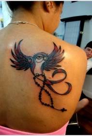 tilbake vakker fugl Farge tatoveringsmønster