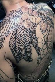 líneas negras frías en la parte posterior Patrón de tatuaje de árbol de coco y cangrejo