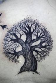 snygg tatueringsmönster för träd och fåglar
