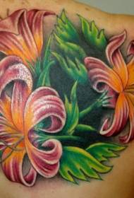 tilbage smukke farverige tropiske blomster tatoveringsmønster