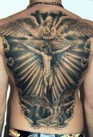 back Jesus and cross personality tattoo pattern