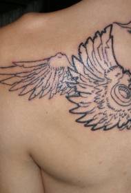 назад црни крилја и шема на тетоважа на дрво