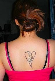 задняя простая черная линия тату в форме сердца