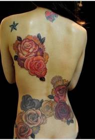 prachtige kleurrijke verschillende bloemen terug tattoo-ontwerpen
