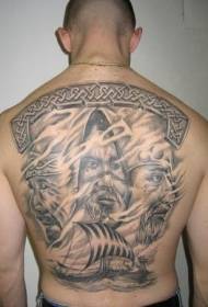 Back Navia Poseidon and Pirate Ship Tattoo Pattern