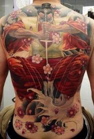 padrão de tatuagem de cerejeira samurai japonês de volta colorida