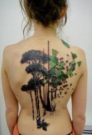 назад чорно-зелена геометрія з малюнком татуювання на дереві
