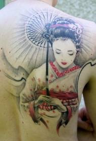 Elegant Geisha med paraply tatueringsmönster