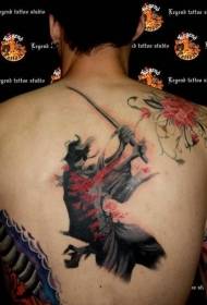Sul retro del meraviglioso modello di tatuaggio Samurai giapponese in stile acquerello