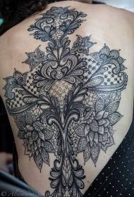 zurück großflächige floraler Spitze schwarz Tattoo-Muster