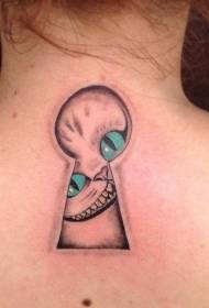 Sonrisa trasera Gato de Cheshire y patrón de tatuaje de color de ranura de puerta