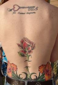 takaisin kaunis ruusu kukka väri tatuointi malli