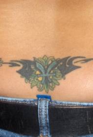 талия синий символ и цветок тотем татуировки узор 75843 - обратно желтый кальмар и цветок китайский узор татуировки