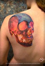 back unique Watercolor skull tattoo pattern