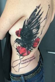 costela lateral comemorativa flores pintadas e carta corvo tatuagem padrão