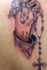 back simple prayer hands cross tattoo pattern