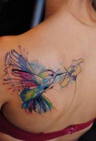 akvarell stílusú kolibri tetoválás minta