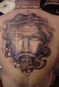 Back Jesus face and thorn crown tattoo pattern