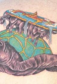 back colored turtle and elephant creative tattoo pattern