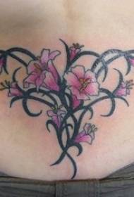 black tribal totem and pink flower waist tattoo pattern