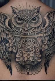 Modèle de tatouage européen et américain avec hibou et lampe noirs