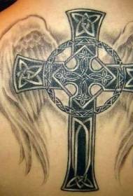 назад великий кельтський хрест і крило татуювання візерунок