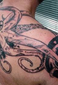 hátsó fekete polip és csiga tetoválás minta