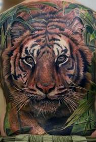 Atpakaļ iespaidīgs tīģeru un augu krāsots tetovējuma raksts