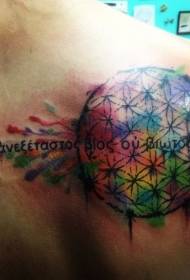 retro vivido colore vita fiore lettera tatuaggio modello