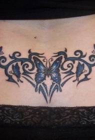 moitos deseños de tatuaxes de viña de bolboreta azul profunda na cintura