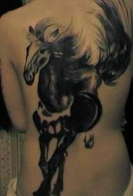 tillbaka söt svart häst tatuering mönster