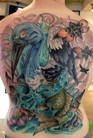 образец на тетоважи со назад од обоена птица од птица и пеперутки