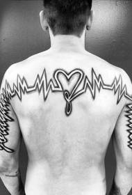 patrón de tatuaje de corazón de ECG de personalidad en blanco y negro posterior