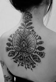 tillbaka ovanliga svarta och vita stora blommor tatuering mönster