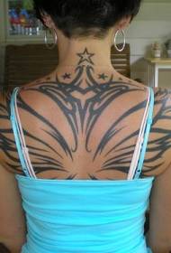 Πίσω μαύρο φτερά Totem και μοτίβο τατουάζ αστέρι