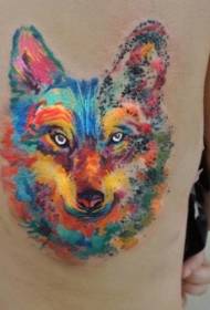 modèle de tatouage tête de loup aquarelle