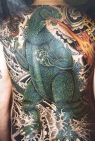 enorme patrón de tatuaxe de Godzilla multicolor