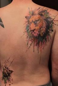 zadní akvarel lví hlava tetování vzor