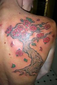 아름다운 벚꽃 색 뒤 문신 도안