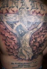 De Jesus huet um Kräiz Tattoo Muster nogelaf