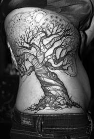 背部黑色的树个性纹身图案