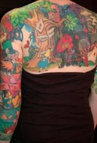 nazaj Barvna Alice in Wonderland risbani vzorec tatoo