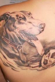 back beautiful gray doberman playing ball tattoo pattern