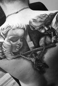 Назад Впечатляющий черно-белый узор с татуировкой Иисуса и Ангела