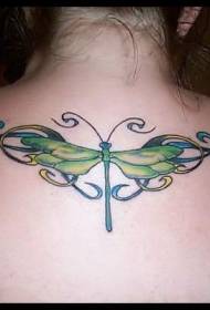 filles dos libellule verte avec motif de tatouage de vigne