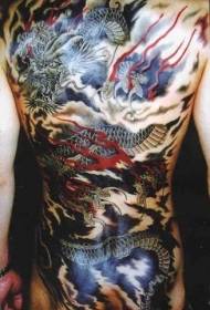tilbage japansk stil drage flyve i himlen malet tatoveringsmønster