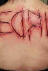 πίσω ανατριχιαστικό αιματηρό μοτίβο τατουάζ επιστολή κρέατος