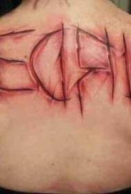 back creepy bloody cut meat letter tattoo pattern