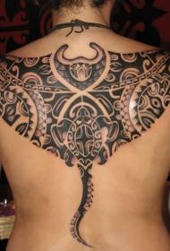 Patrón de tatuaje de tótem de murciélago negro de estilo tribal trasero
